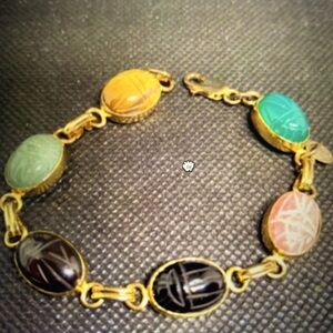 Bracelet gold beetle scarab gemstones vintage 1920s gorgeous Womens